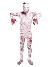 モンスター全身タイツ ハロウィン ホワイトミイラ全身タイツスーツフルボディライクラスパンデックスボディスーツ