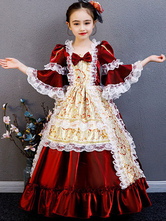 Faschingskostüm Halloween-Kostüme für Kinder Lace Ruffle Burgund Royal Kid's Dress Karneval Kostüm