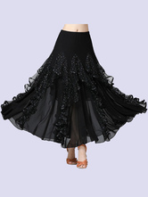 Ballroom Dance Costumes Black Milk Silk Sequins Ruffles Long Skirt Ballroom Dancer Dance Dress