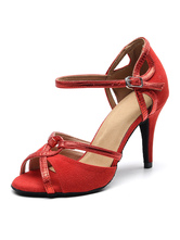 Zapatos de baile latino personalizados para mujer Zapatos de baile de salón de peep toe rojos superiores de ante