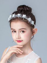 Flor menina headpieces prata pérolas acessório cristal crianças acessórios para o cabelo
