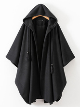 Mantella per nappe oversize con poncho nero con cappuccio e poncho da donna