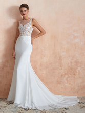 Wedding Dress 2024 Mermaid Sleeveless Lace Appliqued Beach Bridal Gowns With Train