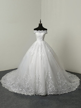 Wedding Dresses 2024 Ball Gown Off The Shoulder Short Sleeve Lace Applique Tulle Bridal Dress
