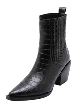 Botines mujer negro Botas Cowboy Mujer Botines de mujer Botas de moda de tacón grueso con punta puntiaguda con estampado de cocodrilo 2024