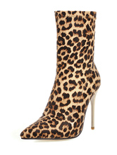 Women Ankle Boots Leopard Print Pointed Toe Stiletto Heel 3.9" Booties
