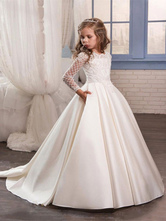 First Communion Dresses Long Sleeve Lace Flower Girl Dresses Ball Gowns For Girls