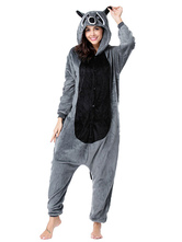 Kigurumi Pajamas Onesie Raccoon Adult Deep Gray Flannel Easy Toilet Winter Sleepwear Animal Costume Halloween