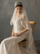 Wedding Veil One Tier Piping Tulle Finished Edge Drop Bridal Veil