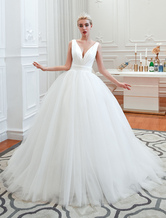 Princess Wedding Dress 2024 Ball Gown V Neck Sleeveless Court Train Bridal Gowns Free Customization