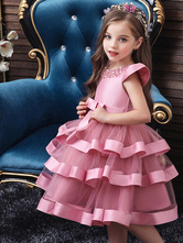 Платья для девочек-цветочниц Тюль с короткими рукавами до колен Принцесса с бисером Формальные детские театрализованные платья