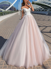 Wedding Dress Princess Silhouette Court Train Off The Shoulder Sleeveless Lace Tulle Bridal Gowns