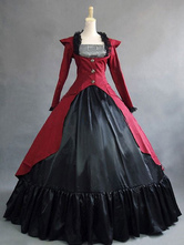 Ballkleid Viktorianisches Kleid Kostüm Lange Ärmel Rot Ballkleid Damen Rüschen Knopf Viktorianische Ära Kleidung Retro Kleidung Kostüme Karneval