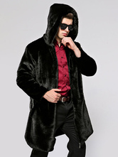 Men's Hooded Faux Fur Jackets Winter Coats In Black