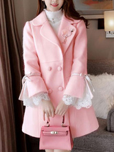 Casacos de Lolita doce Ruffles rosa sobretudo de inverno de poliéster Lolita Outwears