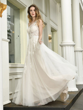 Bridal Dress 2024 One Shoulder Sleeveless Buttons Bridal Dresses With Train