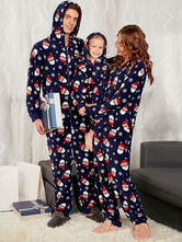 親子ペア クリスマス パジャマ ディープブルー 家族お揃い ポリエステル 大人用 着ぐるみ パジャマ ジャンプスーツ 寝巻き