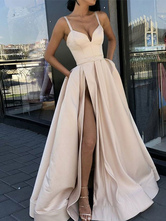 Evening Dress 2024 A-Line Sweetheart Neck Satin Sleeveless Split Front Floor Length Formal Dresses Free Customization