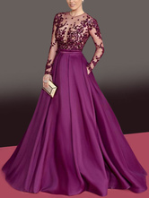 Evening Dress 2024 A Line Jewel Neck Tulle Floor Length Lace Formal Dinner Dresses Free Customization