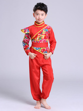 子供の中国の衣装レッドカンフー唐スーツカーニバル衣装