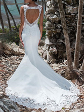 Hochzeitskleid 2024 Mermaid Lace Jewel Neck Sleeveless Back Aushöhlen Brautkleider mit Schleppe