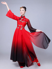 Women Chinese Costumes Embroidered Ombre Stand Collar Red Asian Holidays Costumes