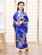 Costume Asiatique Kimono Bleu Set Costumes Japonais Fille Enfant Déguisements Halloween