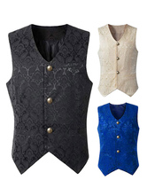 Men Vintage Waistcoat Jacquard Button Retro Costumes For Man
