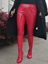 女性のパンツブーツ先のとがったつま先チャンキーヒール絶賛クラブ赤のセクシーな靴