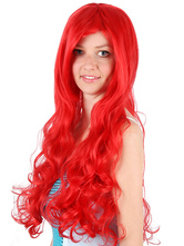 Disfraz Halloween Peluca de carnaval rojo Ariel Full Volume Curl Costume Wig Halloween