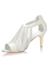 Eleganti scarpe da sposa in raso peep toe tacco a spillo 3.1 "scarpe da sposa