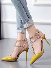 Zapatos de tacón de aguja con punta puntiaguda para mujer Tacón alto elegante con remaches