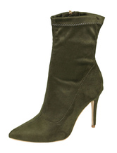 Stretch Ankle Boots High Heel Hunter Green Zip Up Stiletto Heel Pointed Toe Booties