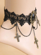 Collana Lolita nera con laccetti in catena girocollo in pizzo nero