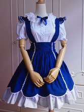 Lolitashow Sweet Blue Cotton Short Sleeves Lolita Outfits 