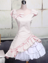 Vestito multistrato da Lolita roso dolce in cotone con maniche corte e collo squadrato 