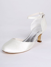 Ivory Wedding Shoes 2024 Satin Ankle Straps Bridal Shoes Vintage Wedding Shoes