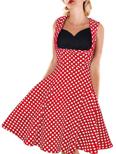 Red Polka Dot Slim Fit Vintage Dress For Women - Milanoo.com