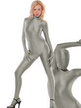 Carnevale Zentai collant Cappuccio per adulti completo lycra spandex argento tinta unito per donne tuta Halloween