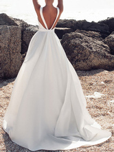 Vintage Wedding Dresses Jewel Neck Sleeveless Bows With Train Satin Fabric Bridal Gowns Free Customization