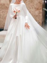 Vintage Wedding Dress Jewel Neck Sleeveless Satin Fabric Chapel Train Pleated Bride Dresses Free Customization