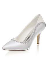 Ivroy Wedding Shoes Satin Pointed Toe Rhinstones High Heel Bridal Shoes