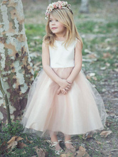 Flower Girl Dresses Champagne Jewel Neck Sleeveless Formal Kids Pageant Dresses