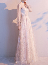 Prom Dress A Line V Neck Sequined Long Sleeves Wedding Guest Dresses