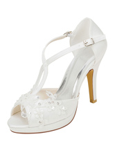 Sapatos de casamento de plataforma T-Bar Sandálias frisadas Peep Toe Stiletto Heel sapatos de noiva