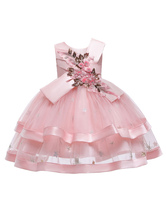 Flower Girl Dresses Jewel Neck Tulle Sleeveless Knee Length Ball Gown Bows Kids Party Dresses