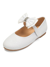 A menina de flor calça marfim lantejoulas pano arcos sapatos de festa para crianças