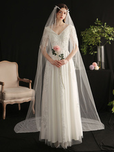 Wedding Veil One-Tier Flowers Tulle Lace Applique Edge Classic Bridal Veil