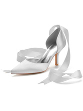 Tacones altos para mujer Correa para el tobillo Punta puntiaguda Tacón de aguja Arcos Zapatos de boda clásicos de marfil