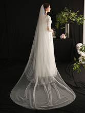 Wedding Veils Two-Tier Studded Tulle Pearl Trim Edge Classic Floor Length Bridal Veil